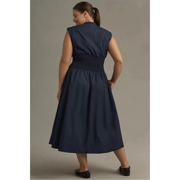 Anthropologie “The Tommie Zip-Front Midi Dress” by Maeve Navy Blue Dress SZ 2X - Picture 2 of 15